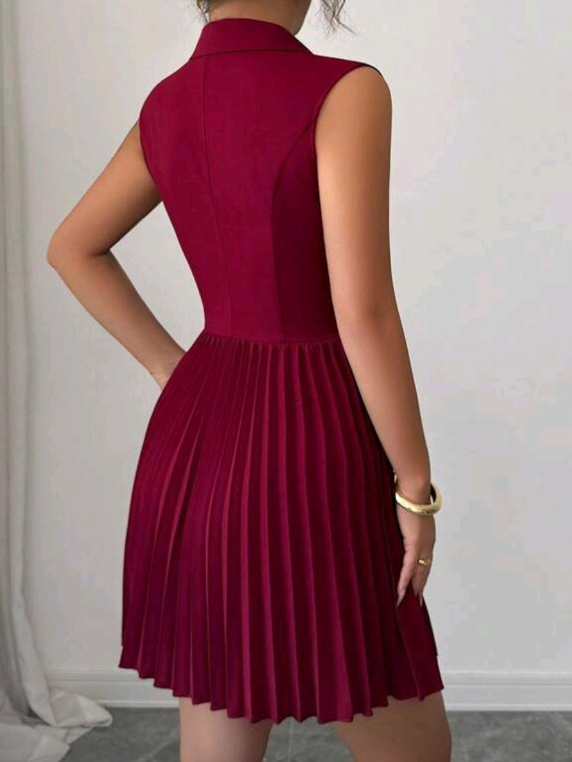 #1155 Ruched Waist Elegant Romantic Pleated Collar Dress