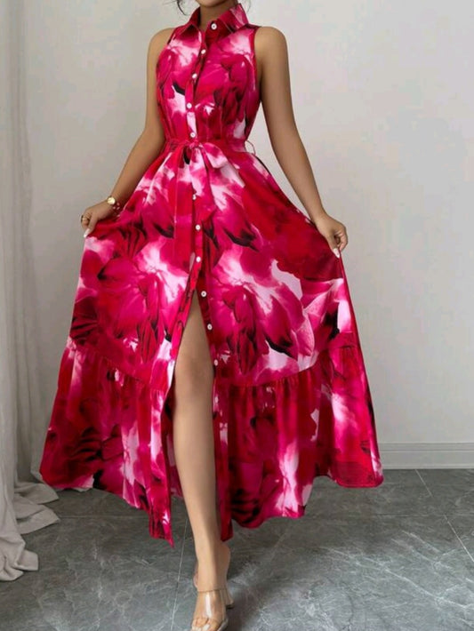 #2802 Button Down Long Sleeveless Dress