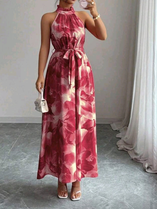#7777 Elegant Floral Sleeveless Dress