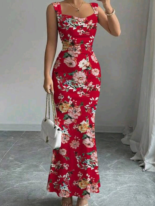 #0790 Floral Print Sleeveless Dress