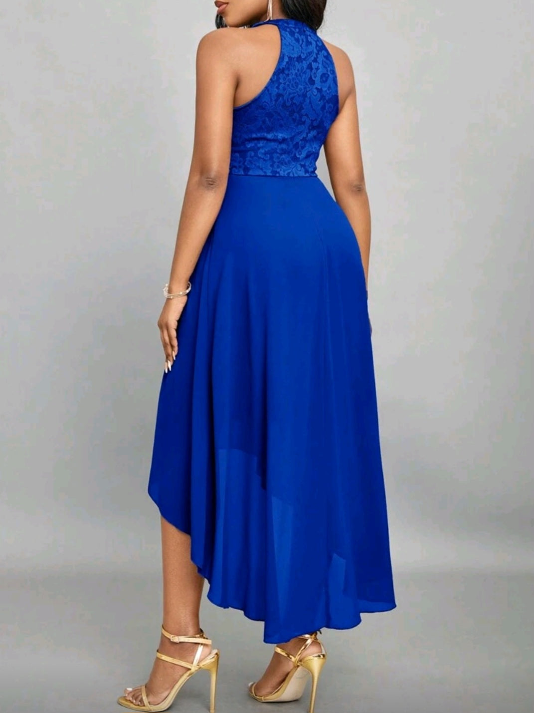 #1221 Fashionable Asymmetrical Hemline Dress With Cinched Waist