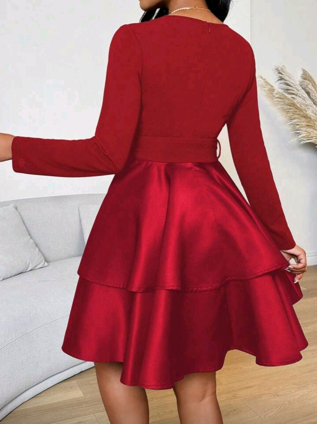 #0926 Elegant Red Double Hem Mini Dress
