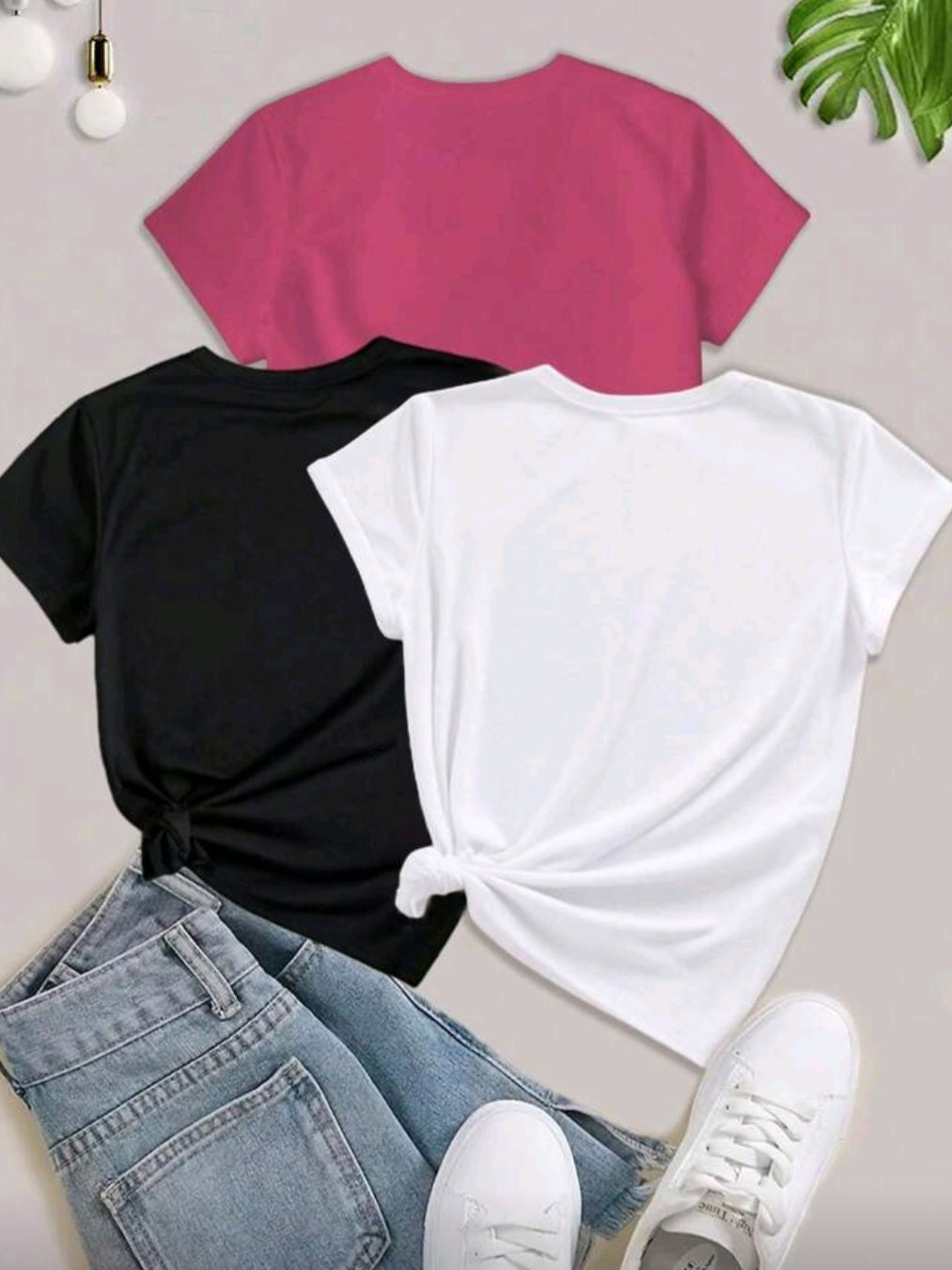 #4795 3PCS Women's Slogan Letter Printed T-Shirt