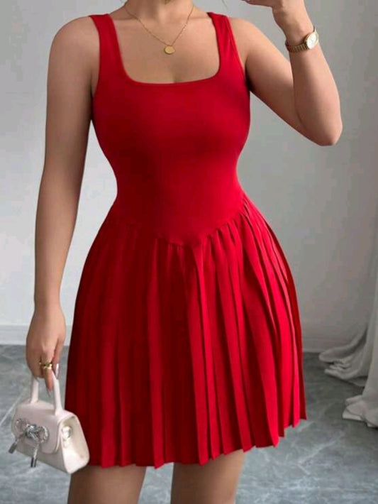 #8674 Square Neck Fitted Knit Vest Dress