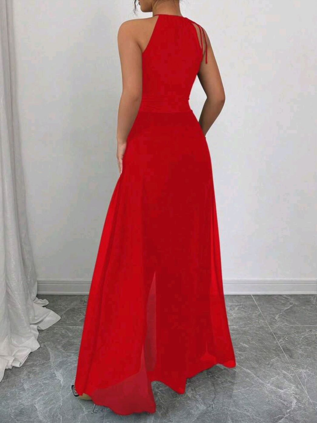 #5653 Sheer Chiffon Patchwork Wide Leg Jumpsuit