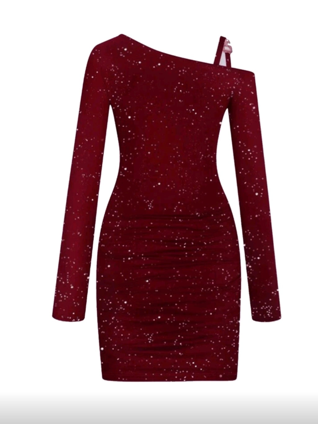 #2883 Asymmetrical Neck Long Sleeve Fitted Elegant Dress (Not sequins)