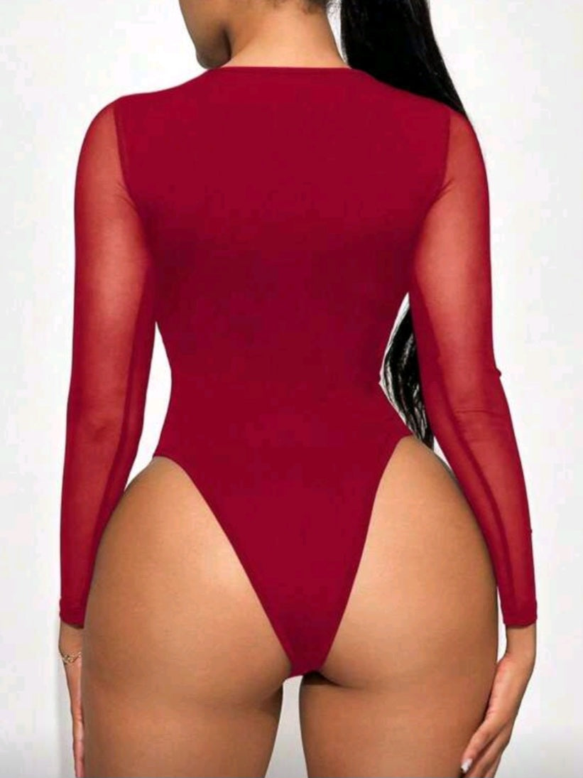 #0777 Raglan Sleeve Hollow Out Fitted Bodysuit