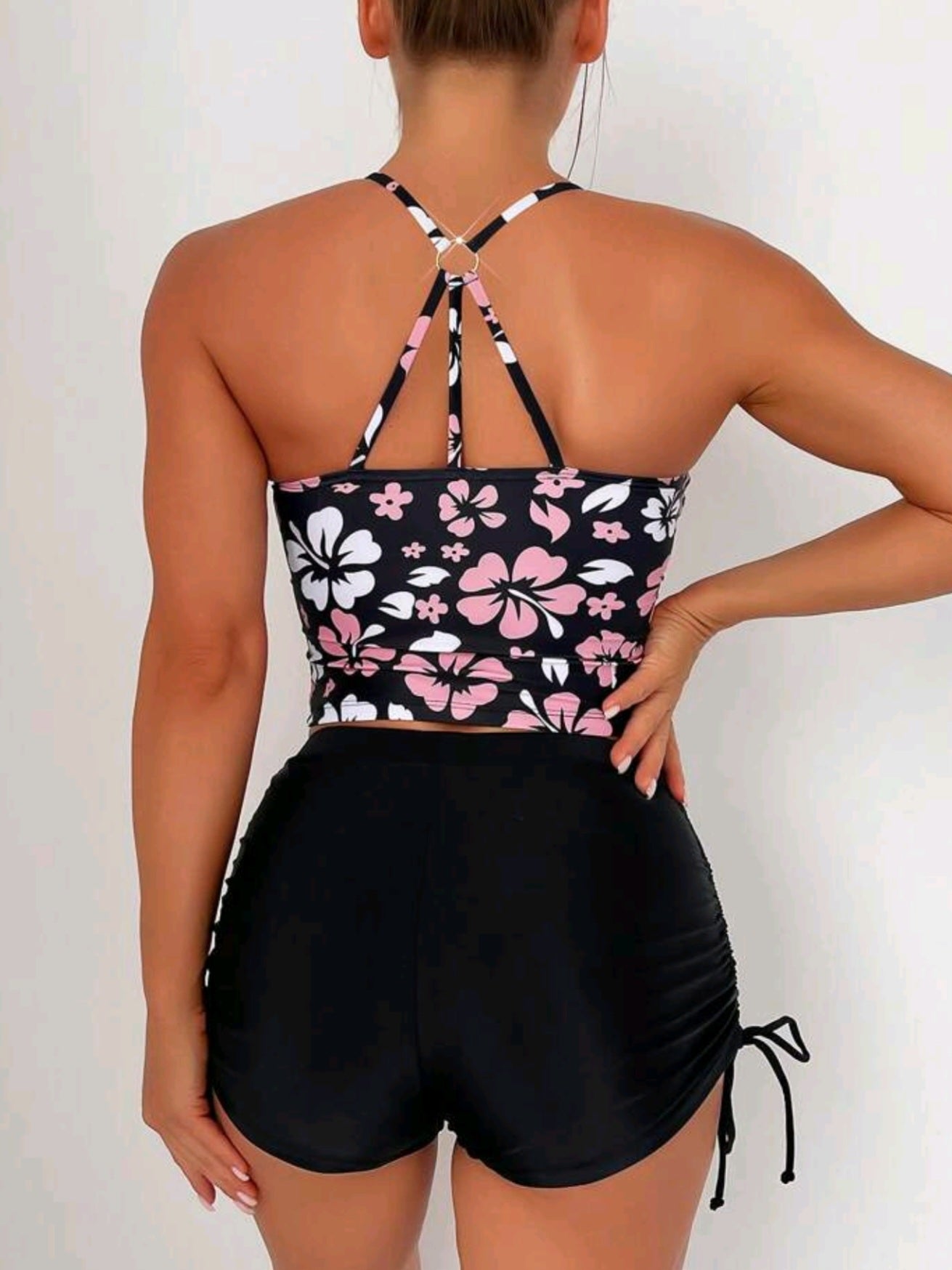 4027 2 piece Drawstring Side Halter Bikini Set