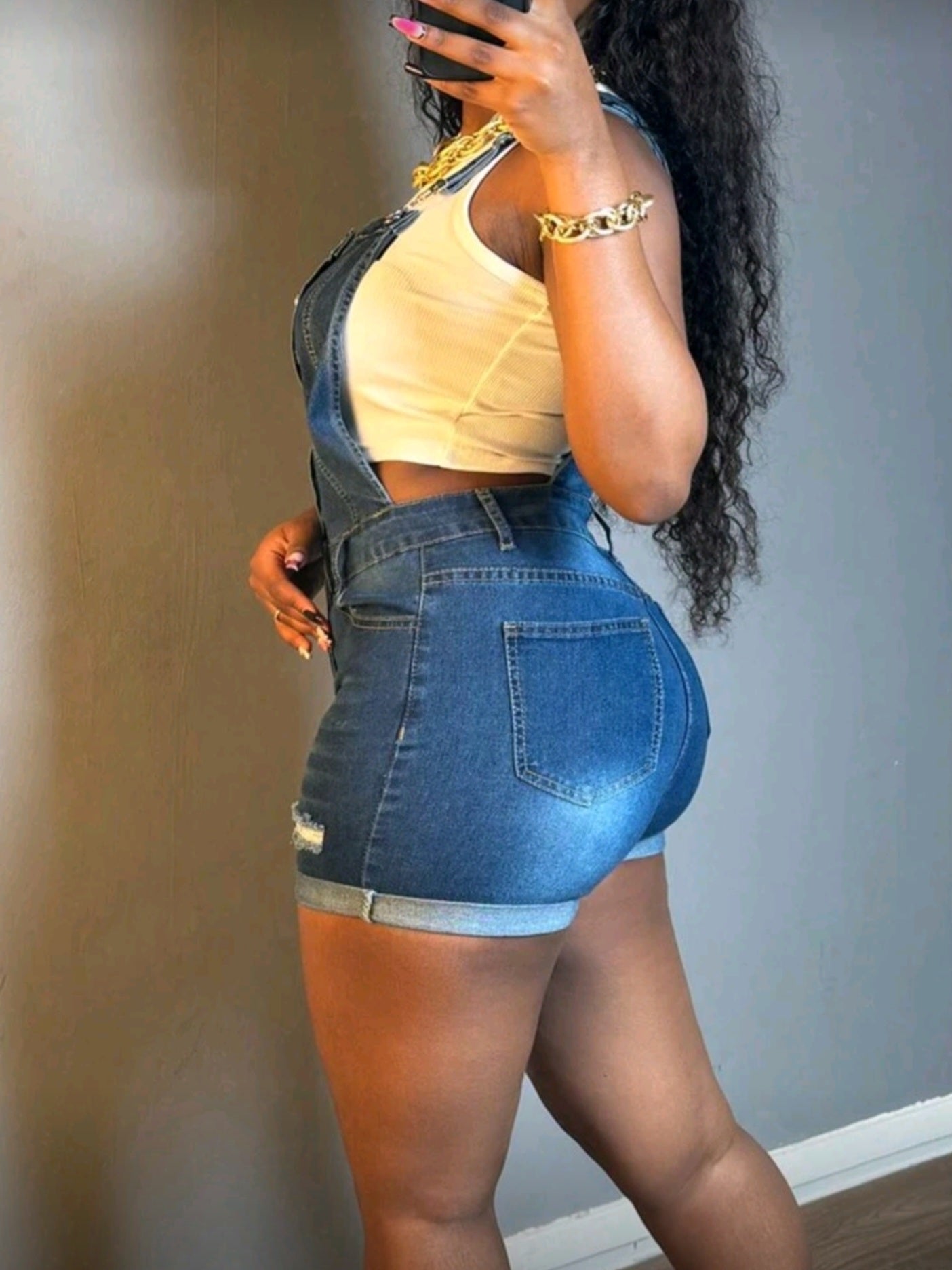 2488 Button Front Denim Overall Romper (Without Tube Top)