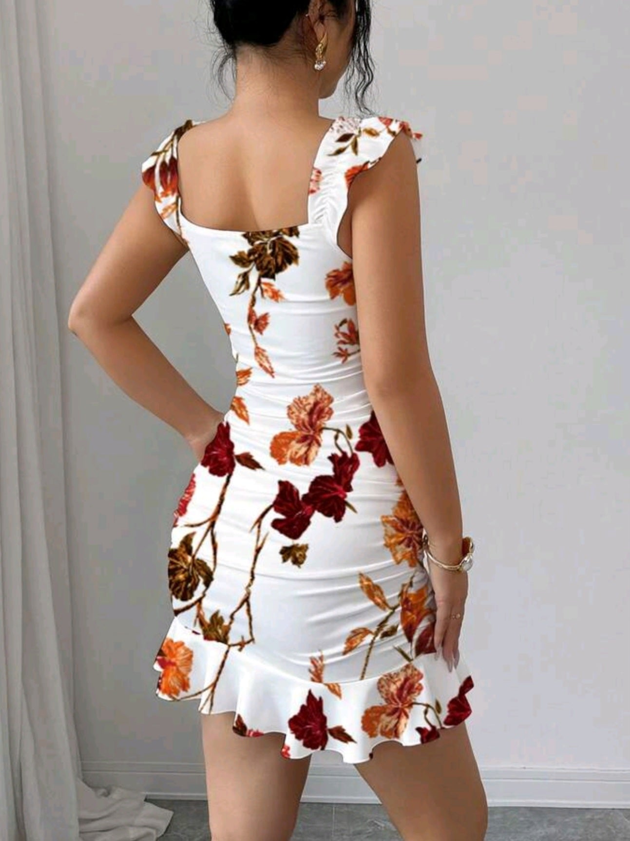 0910 Off-Shoulder Ruffle Hem Cami Dress
