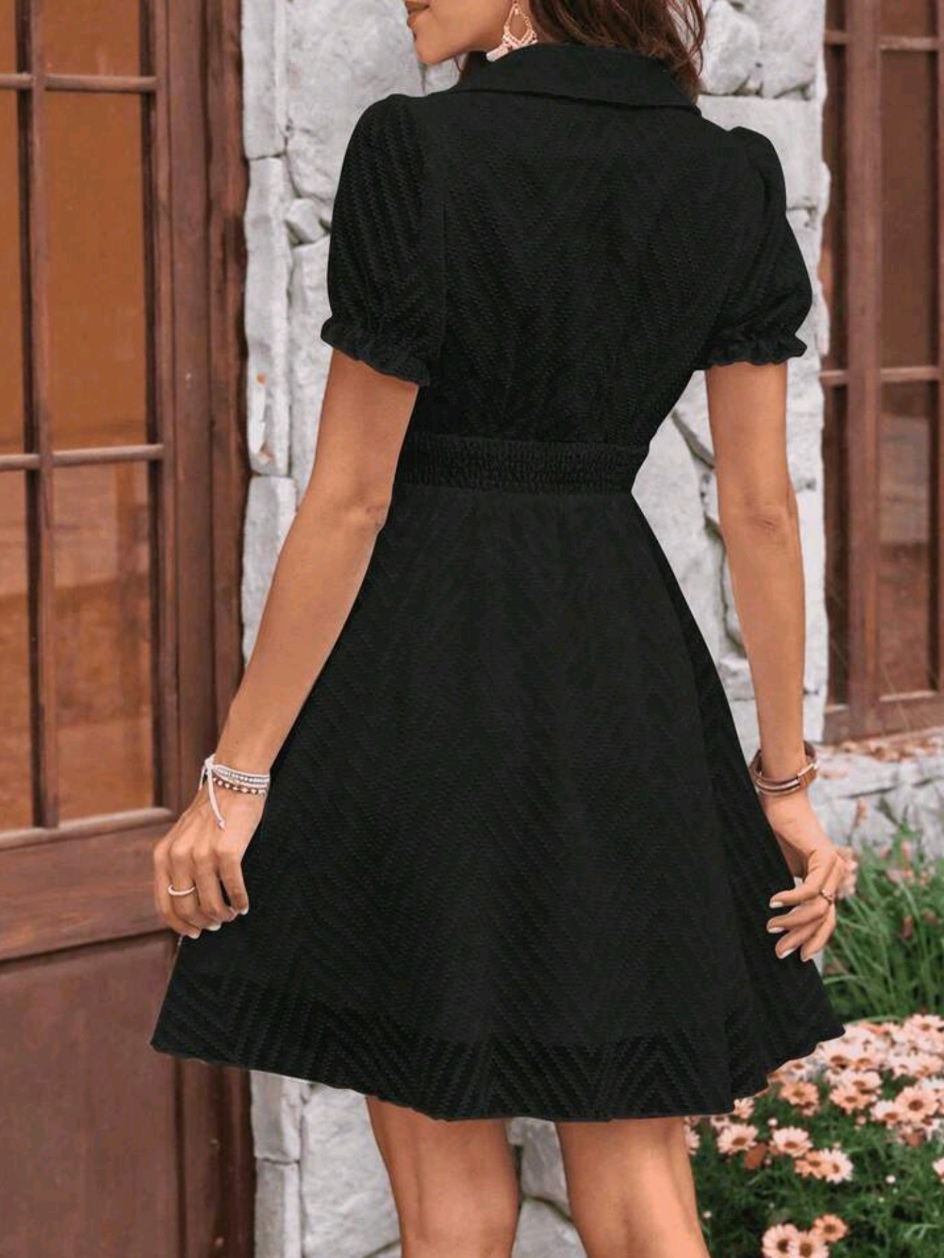#5401 Solid Color Puff Short Sleeve Dress