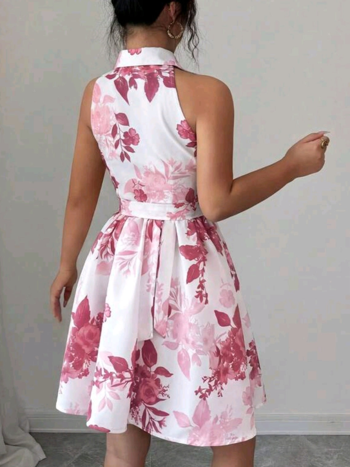 9286 Sleeveless Printed Waist Fit And Flare Dress