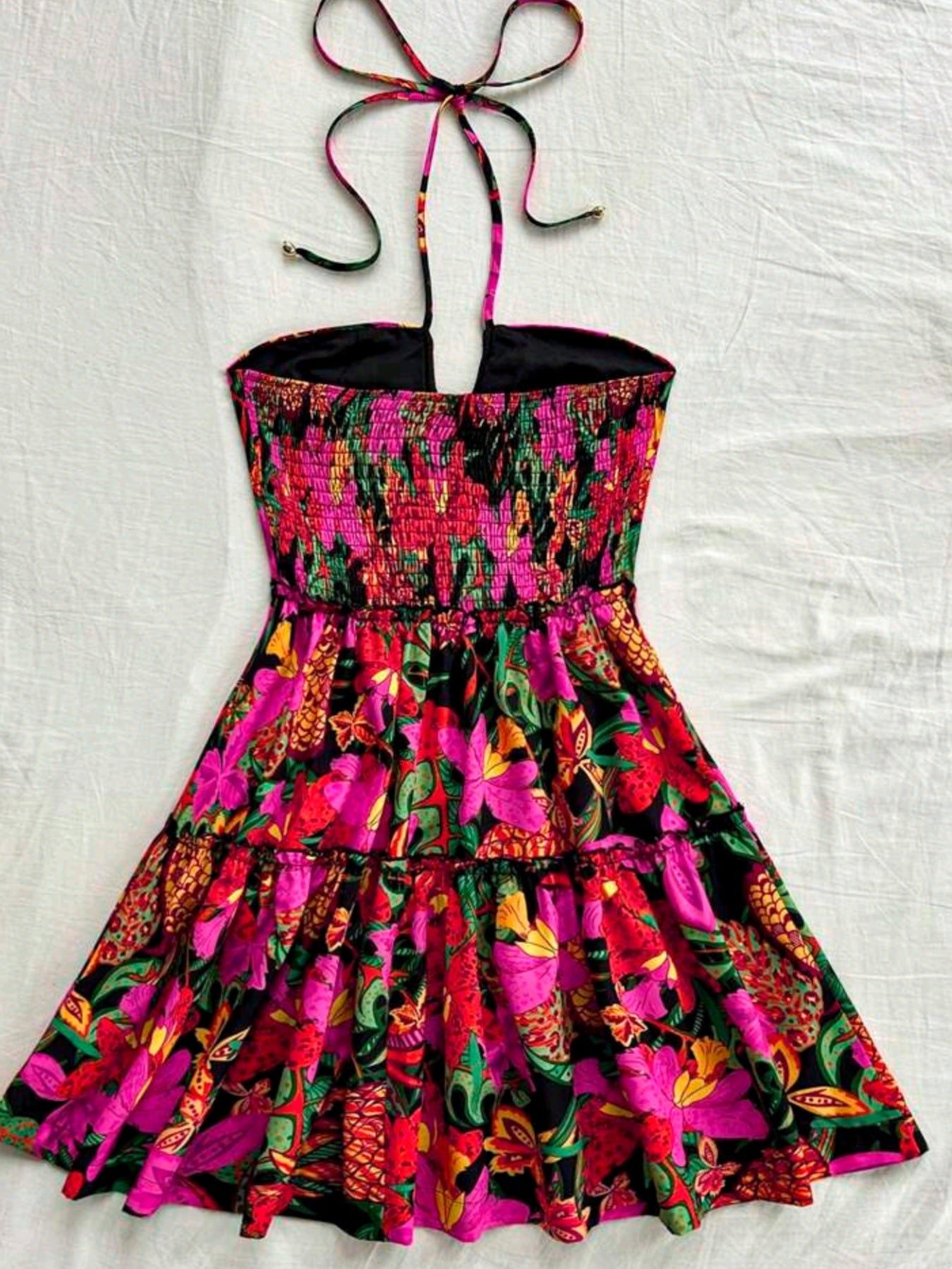 8132 Front Cut Out Tie Neck Ruffle Hem Dress