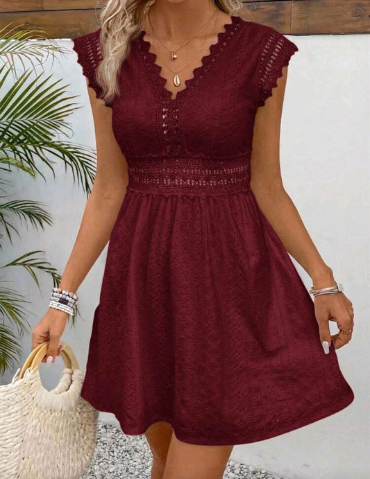 6807 Contrast Lace Waist Dress