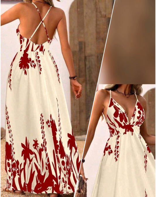 3304 Deep V-Neck Backless Dress
