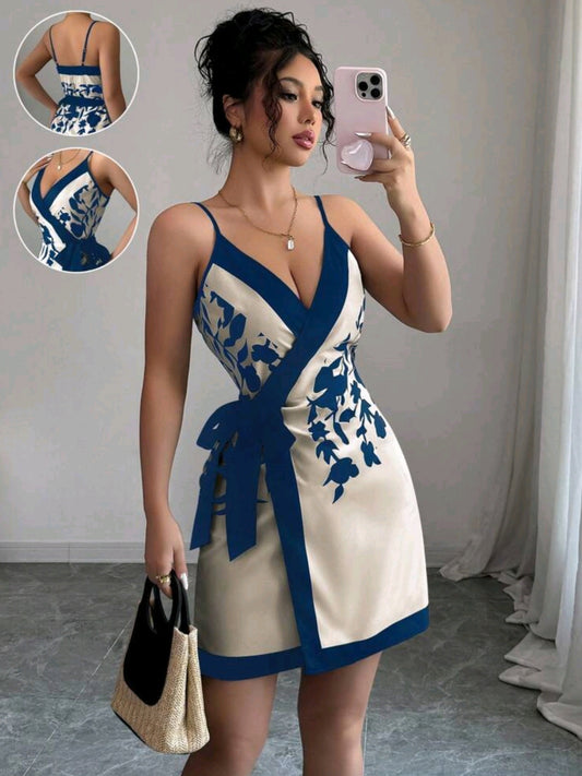 4337 V-Neck Print Short Dress
