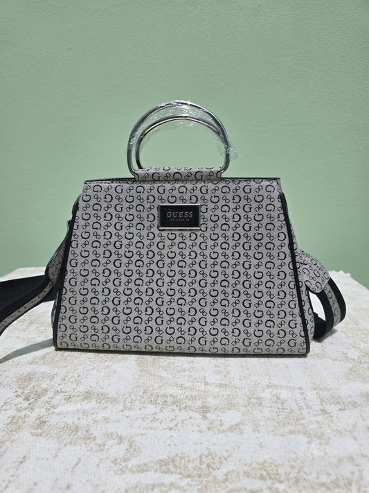 GUESS Satchel with silver metal handle with snap closure