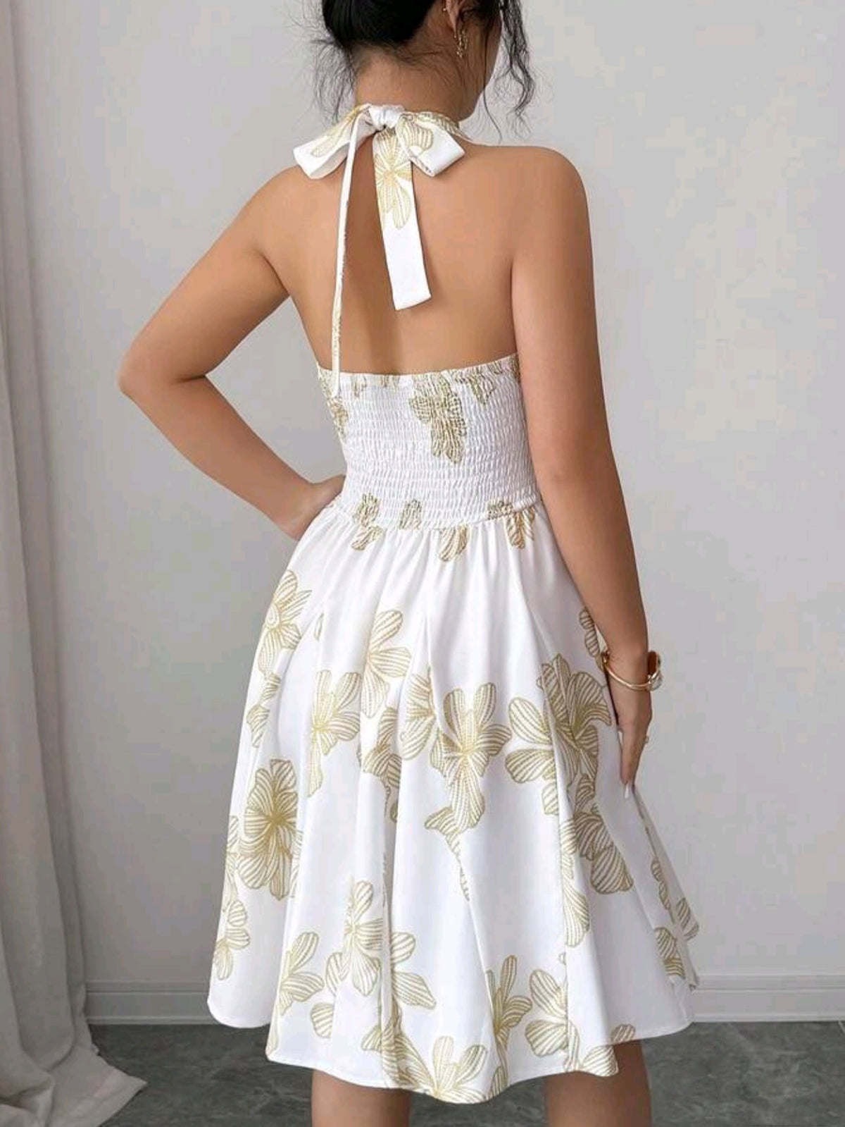 4411 Sleeveless Halter Neck Embroidery Dress
