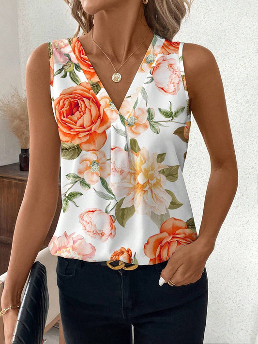 4203 Casual Floral Printed Sleeveless Shirt