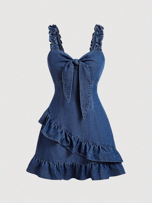1700 Denim Ruffle Hem Dress