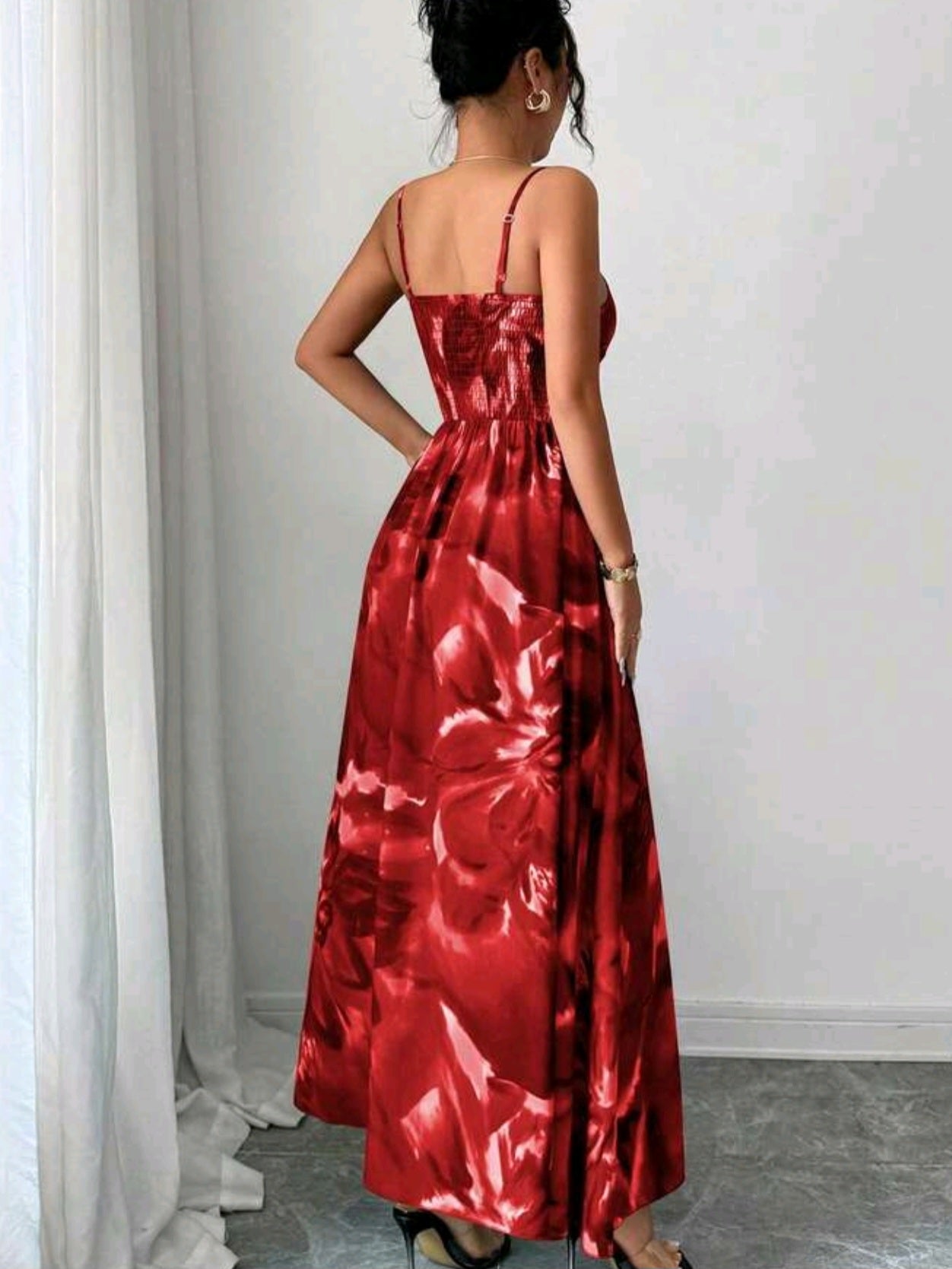 4175 Floral Fabric Spaghetti Strap Adjustable Bust Twist Design Dress