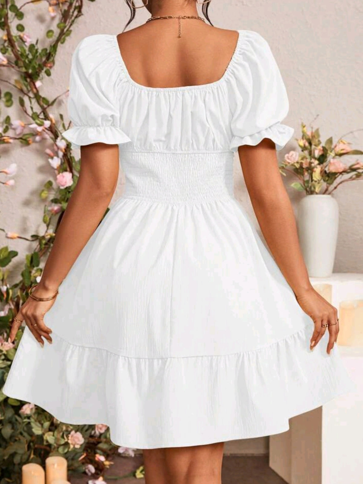 6505 Puff Sleeve Fitted Waist Dress