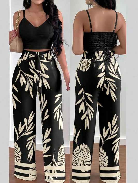 1534 2pc Front Knot Loose Wide Leg Jumpsuit