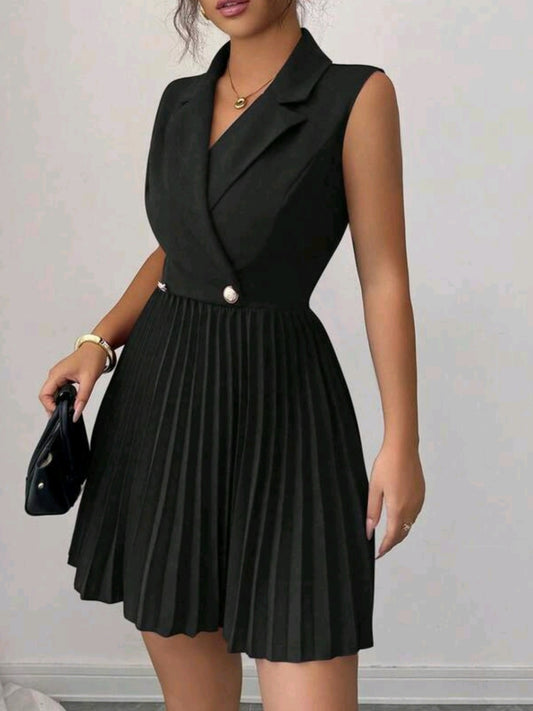 4153 Sleeveless Waist Pleated Dress