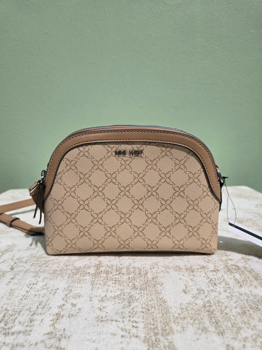 Nine West Triple Crossbody Dome Shape with double zipper cream logo