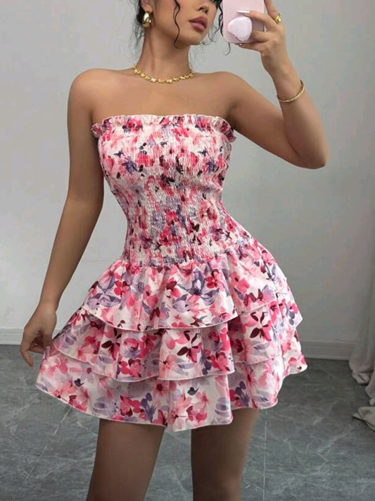 8708 Tube Ruffle Hem Dress