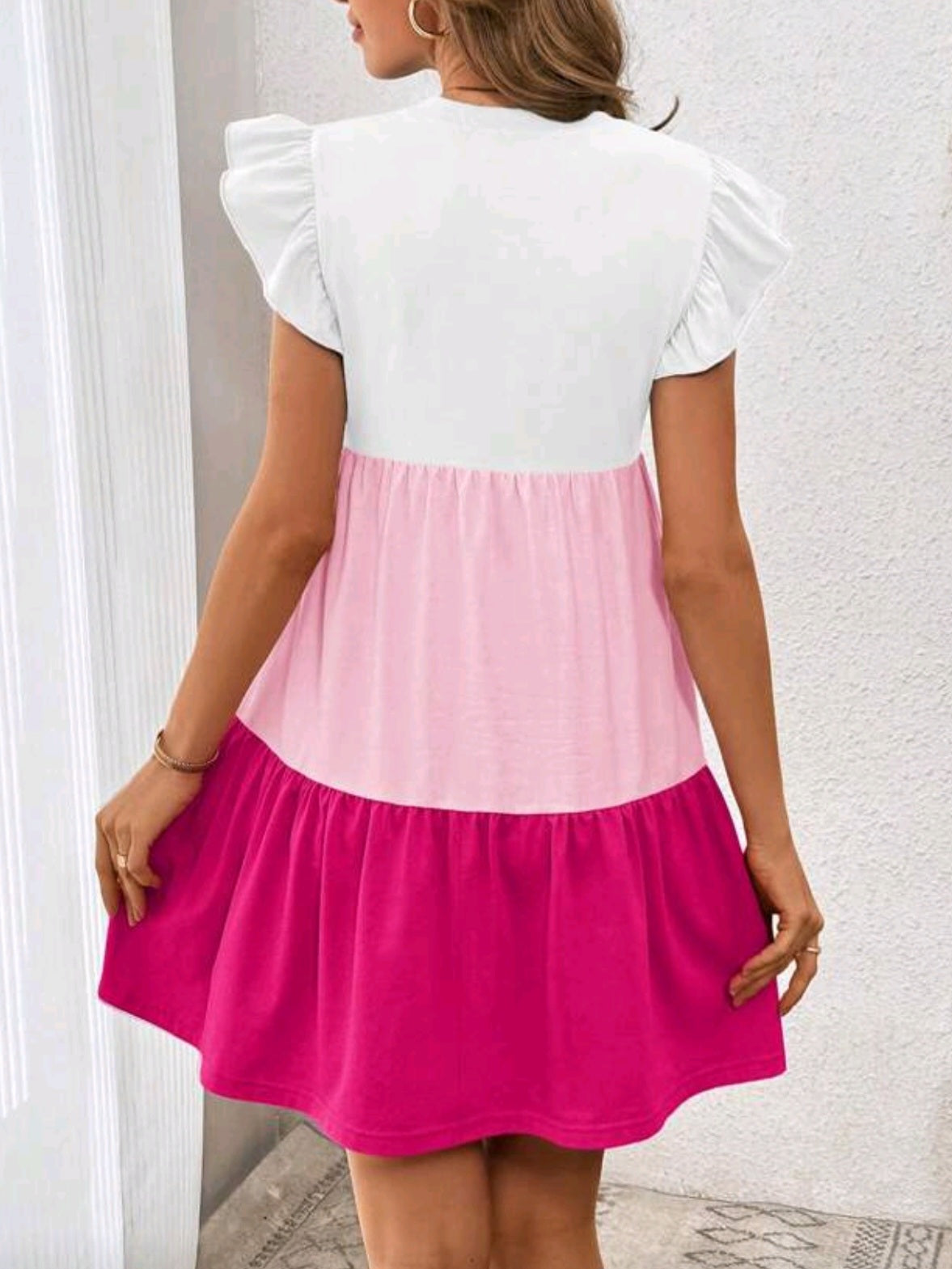 9956 Cap Sleeve Color Blocking Dress
