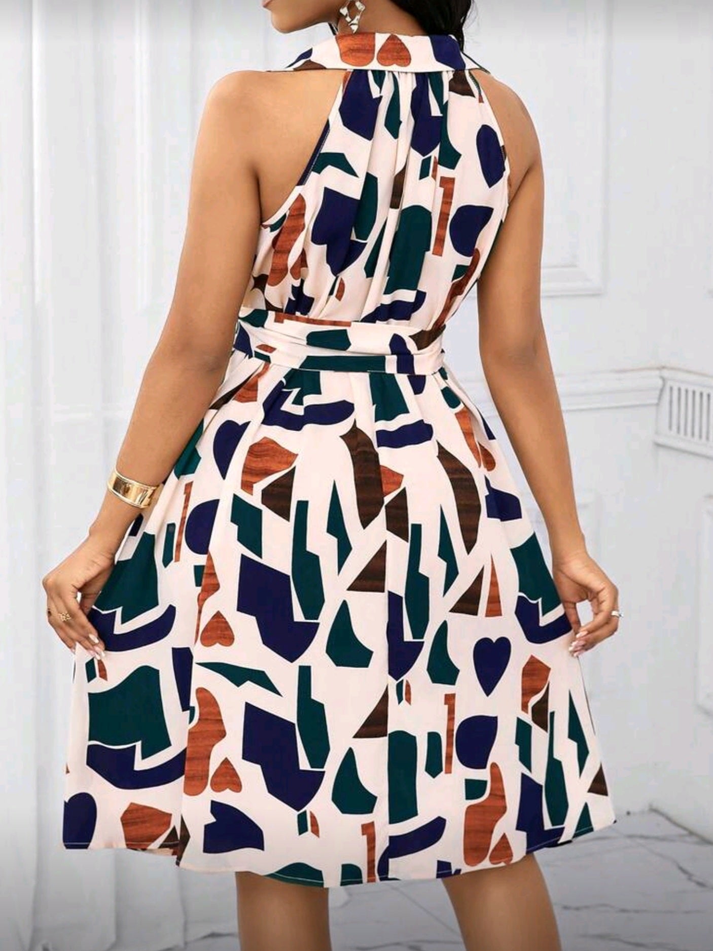 8877 Geometric Print Dress