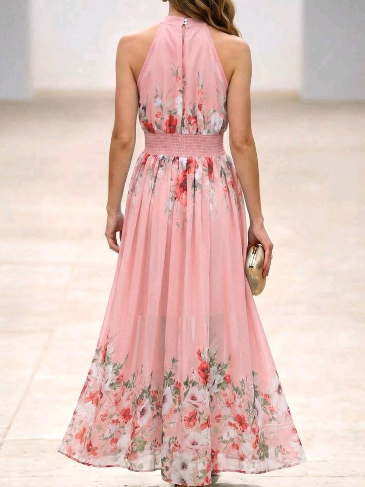 7118 Chiffon High Neck Dress
