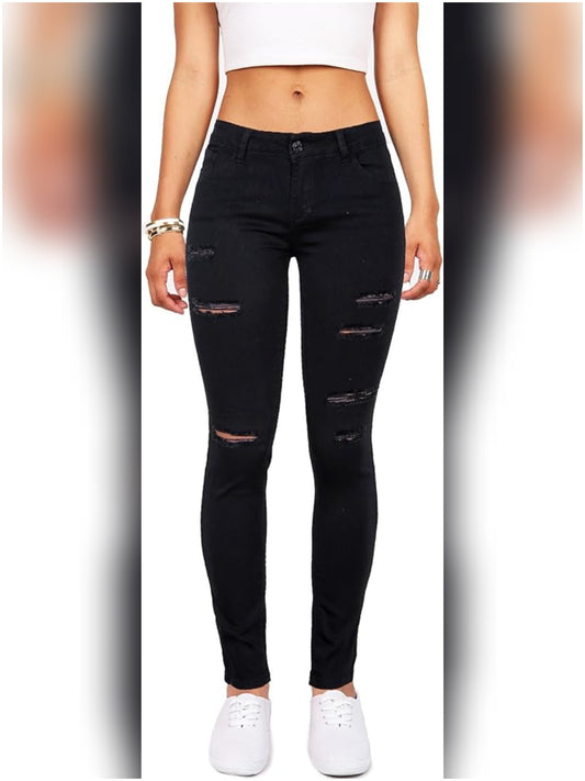 Juniors Mid Rise Skinny Distressed WAX Jeggings Fit (Size 11 Juniors)