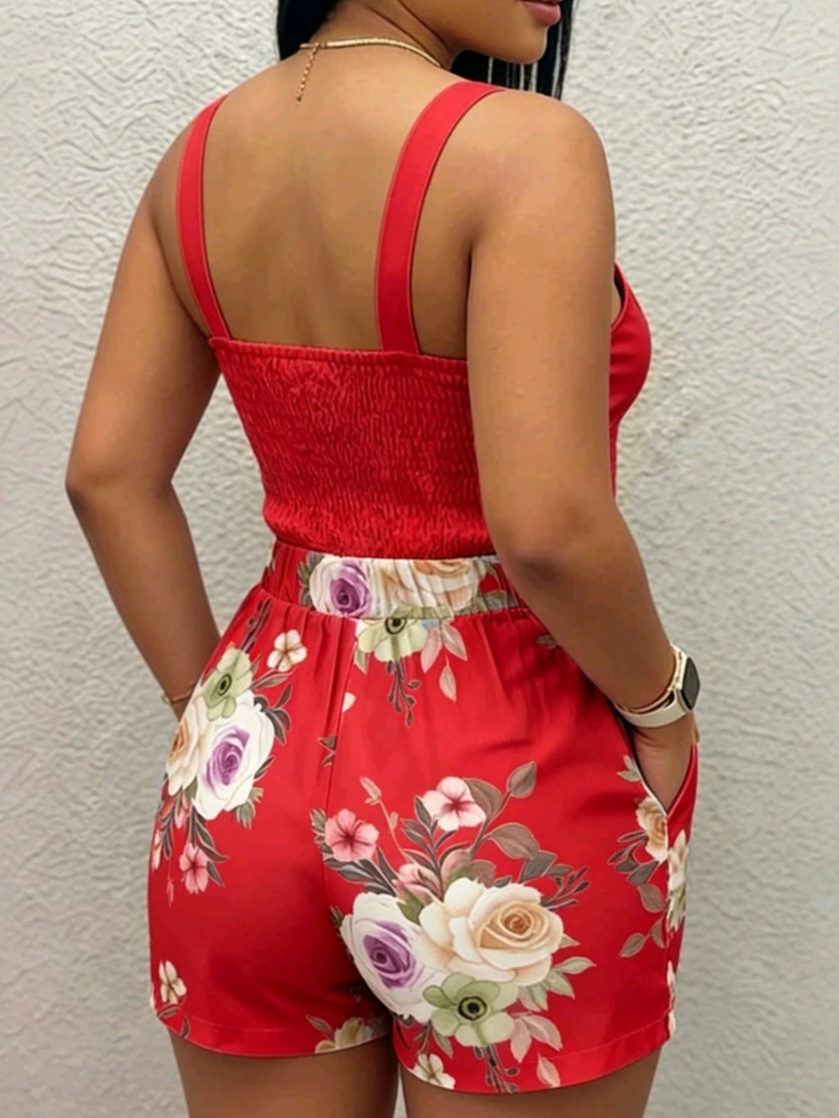 6968 2 piece Tank Top And Floral Print Shorts Set
