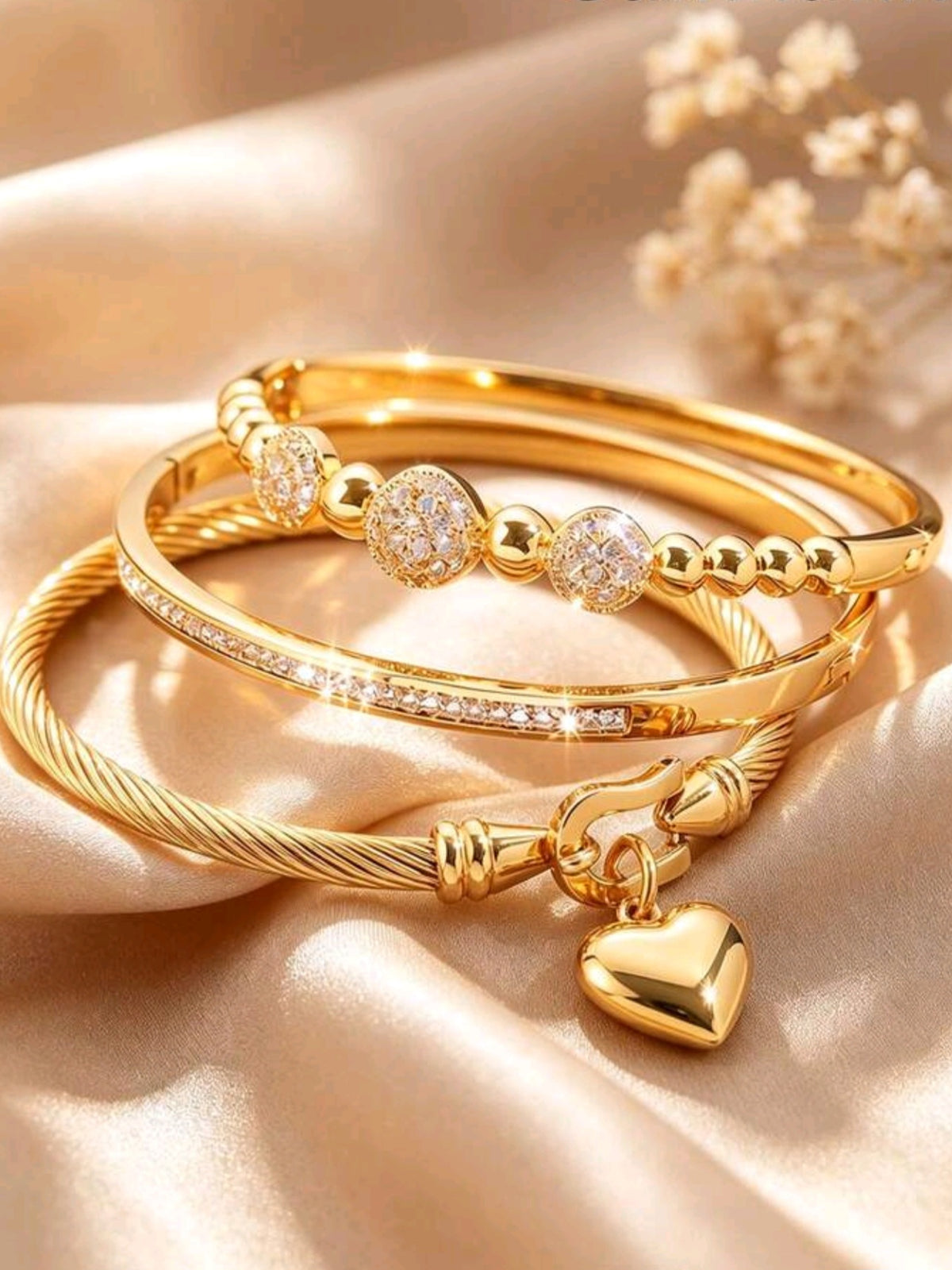 7146 Stainless Steel & Copper Plated 18K Gold Lucky Bead Bracelet