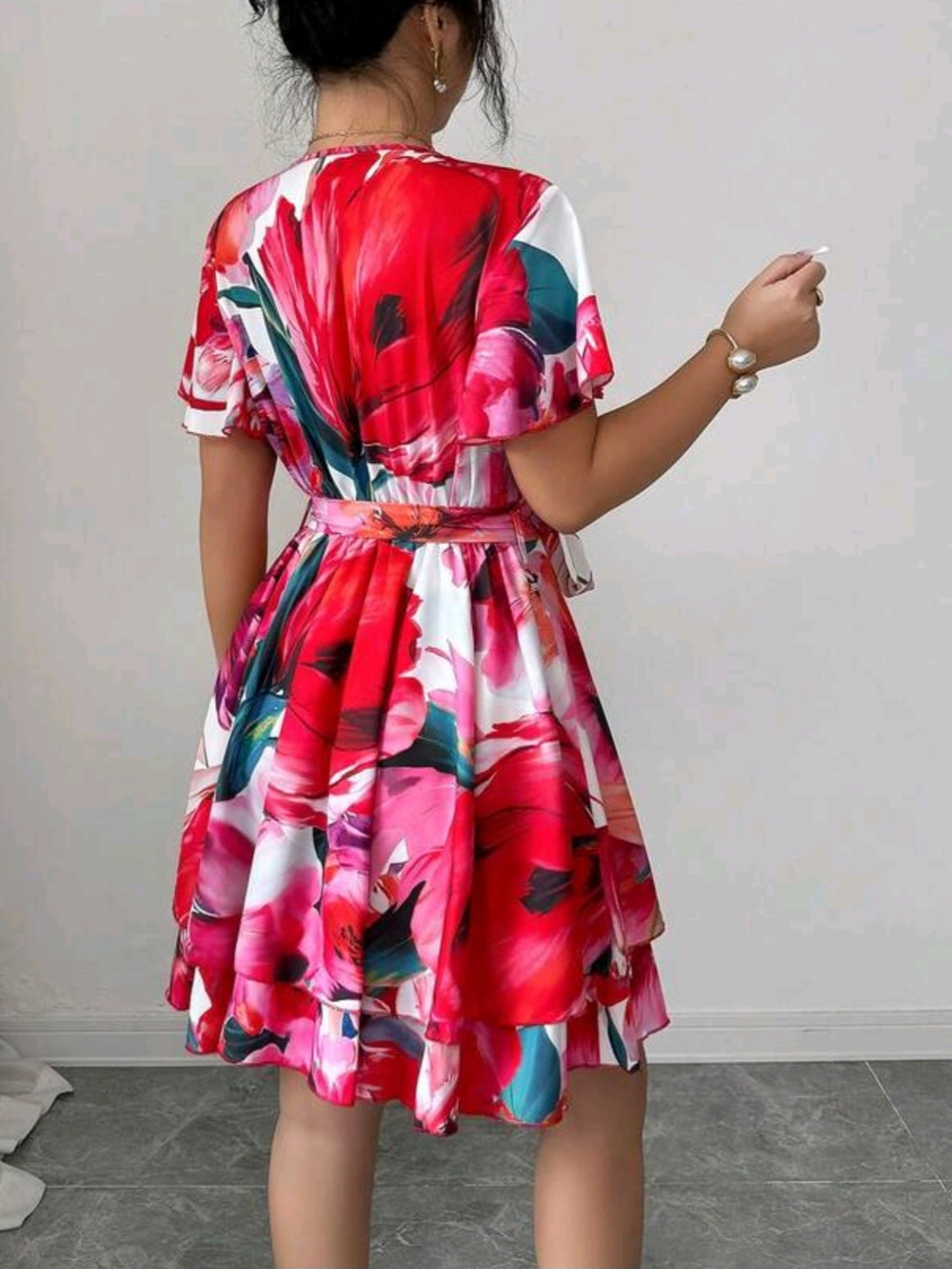 2820 Ruffle Flare Sleeve Multi Layer Dress