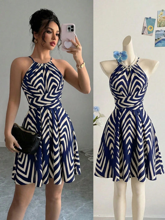 3081 Tie Waist Flared Dress