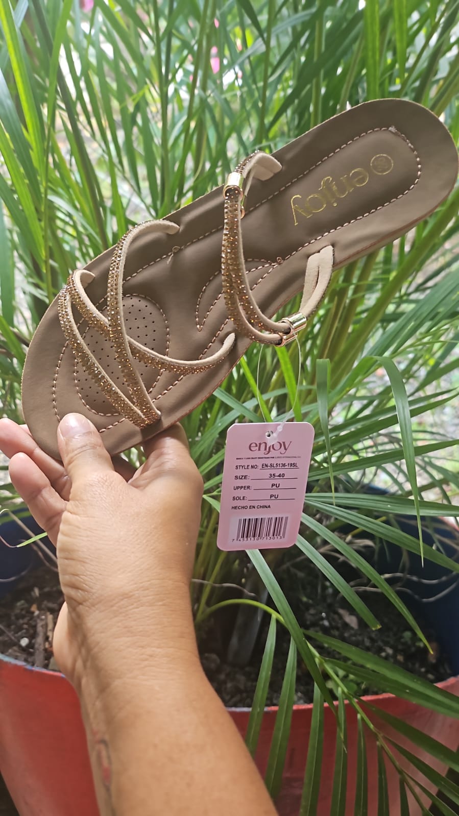 Sandals tan and gold