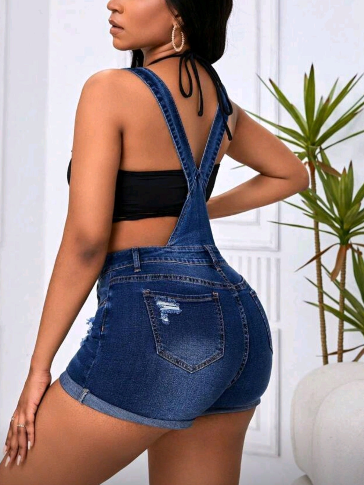6162 Button Front Denim Overall Romper (Without Tube Top)