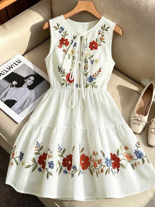 2010 Floral Design Tie-Front Layered Dress