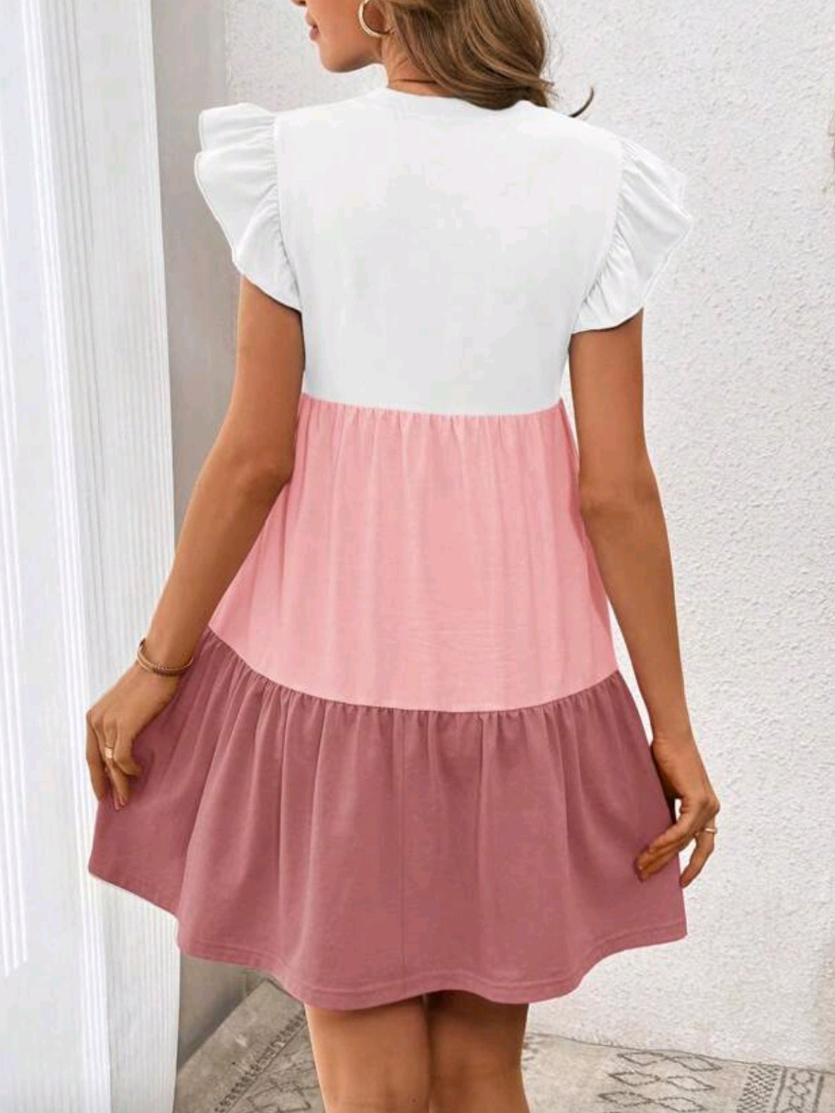 8354 Cap Sleeve Color Blocking Dress