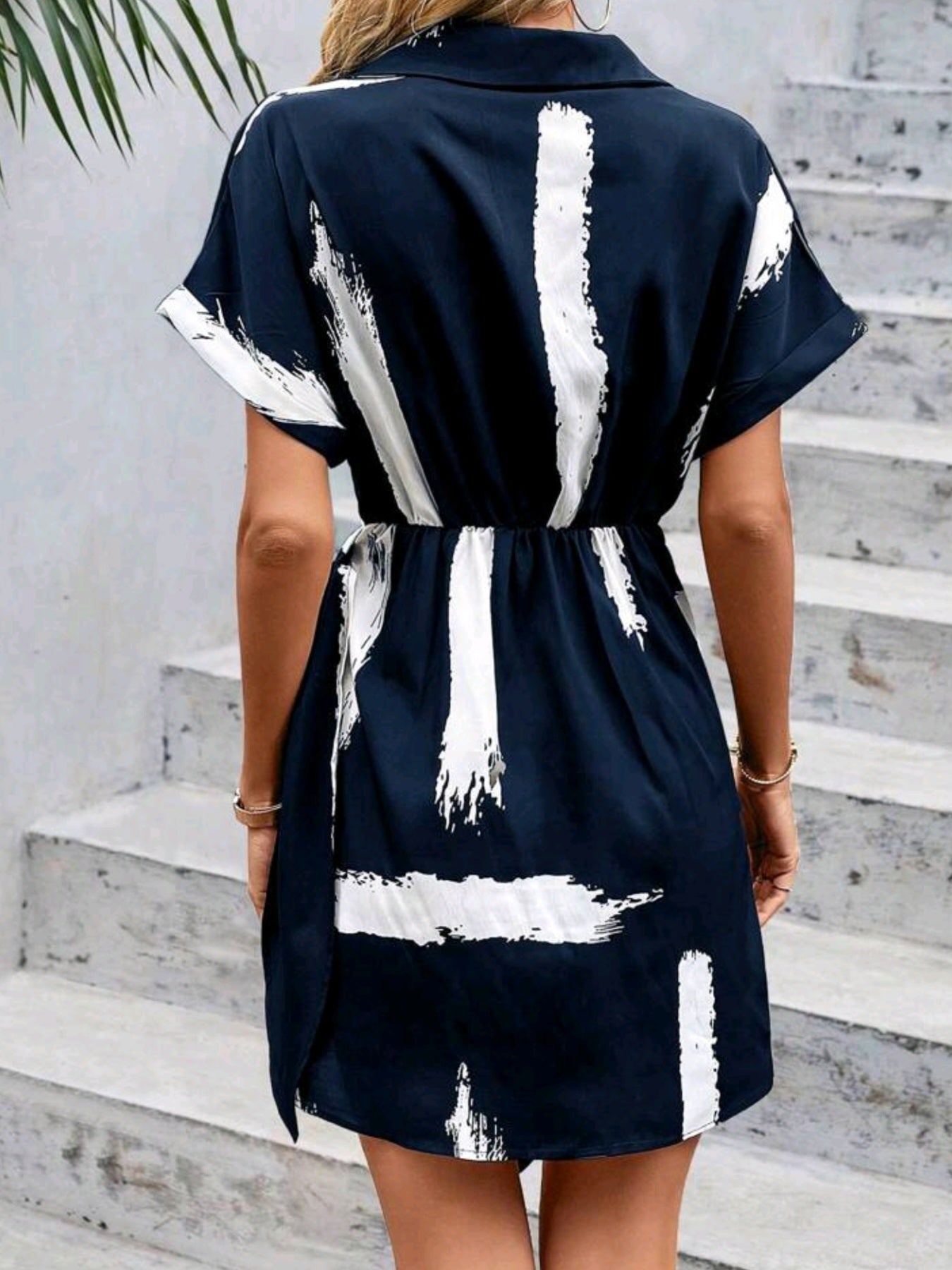 1594 Wrap Neck Floral Print Design Dress (navy blue)