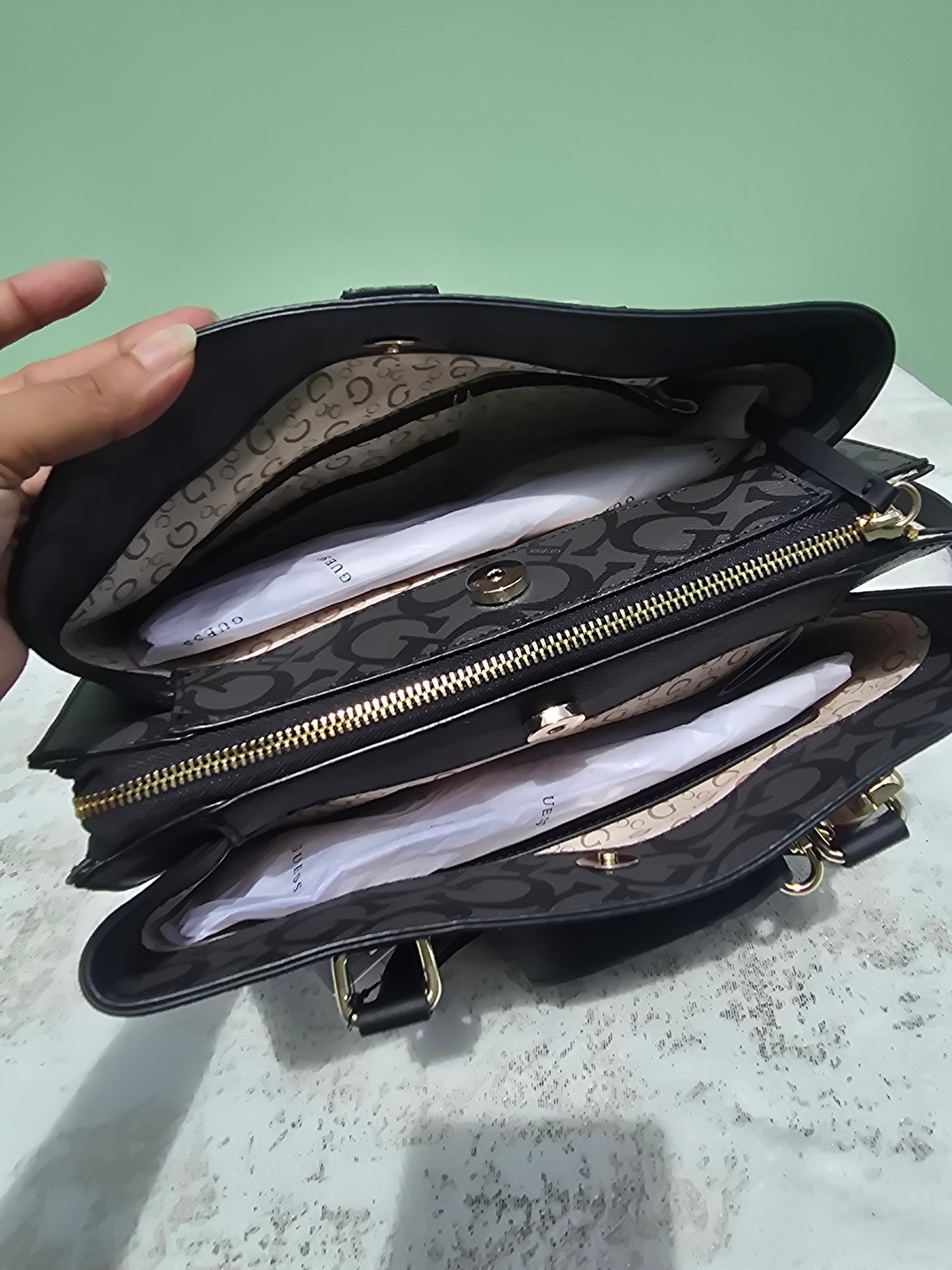 GUESS Satchel Triple Compartment with 2 snap closure and 1 zipper