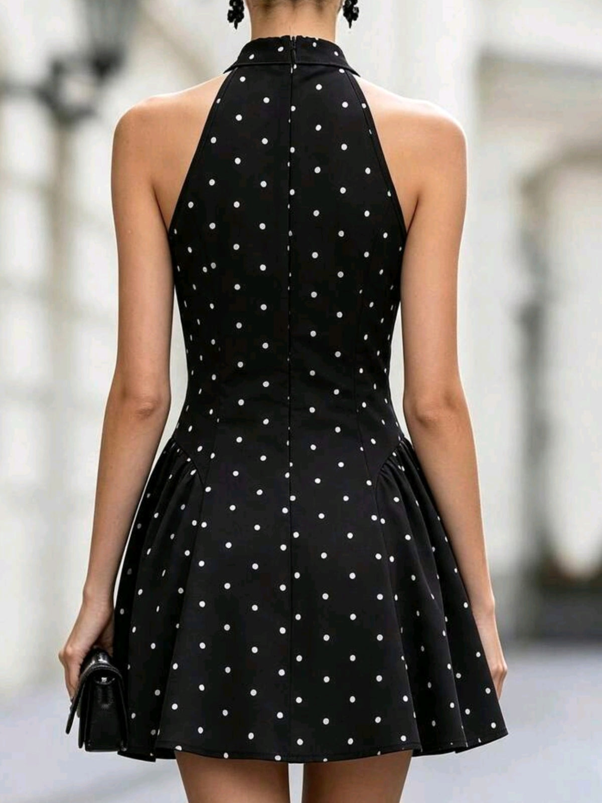 9342 Polkadot High Neck Dress