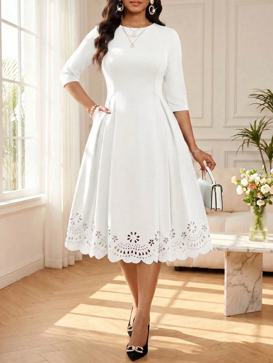 5238 Hollow Design Pocket Elegant Midi Dress