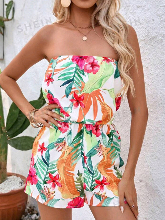 Floral Printed Strapless Jumpsuit
