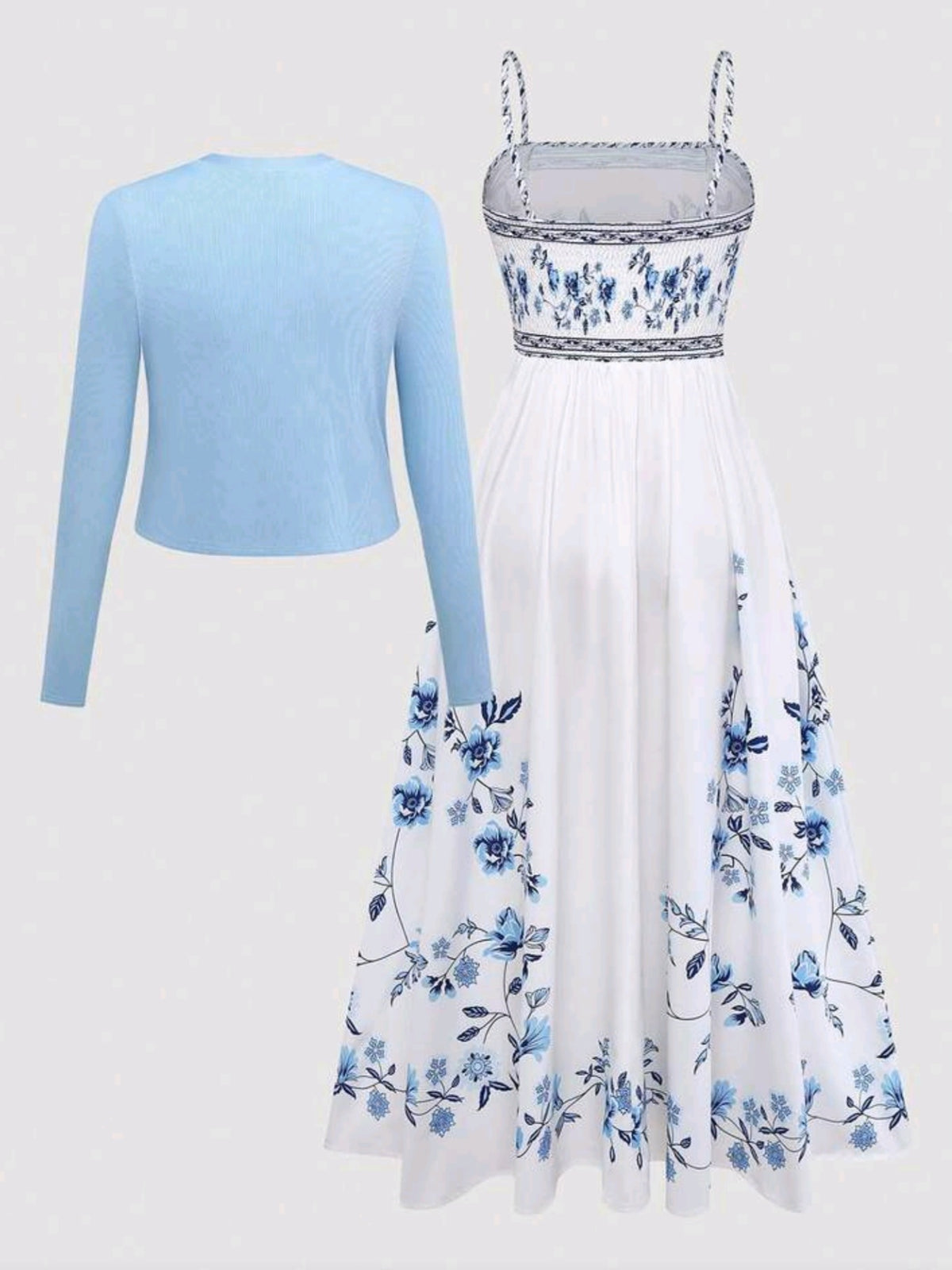 4457 Cinched Waist Dress With Knit Cardigan Set