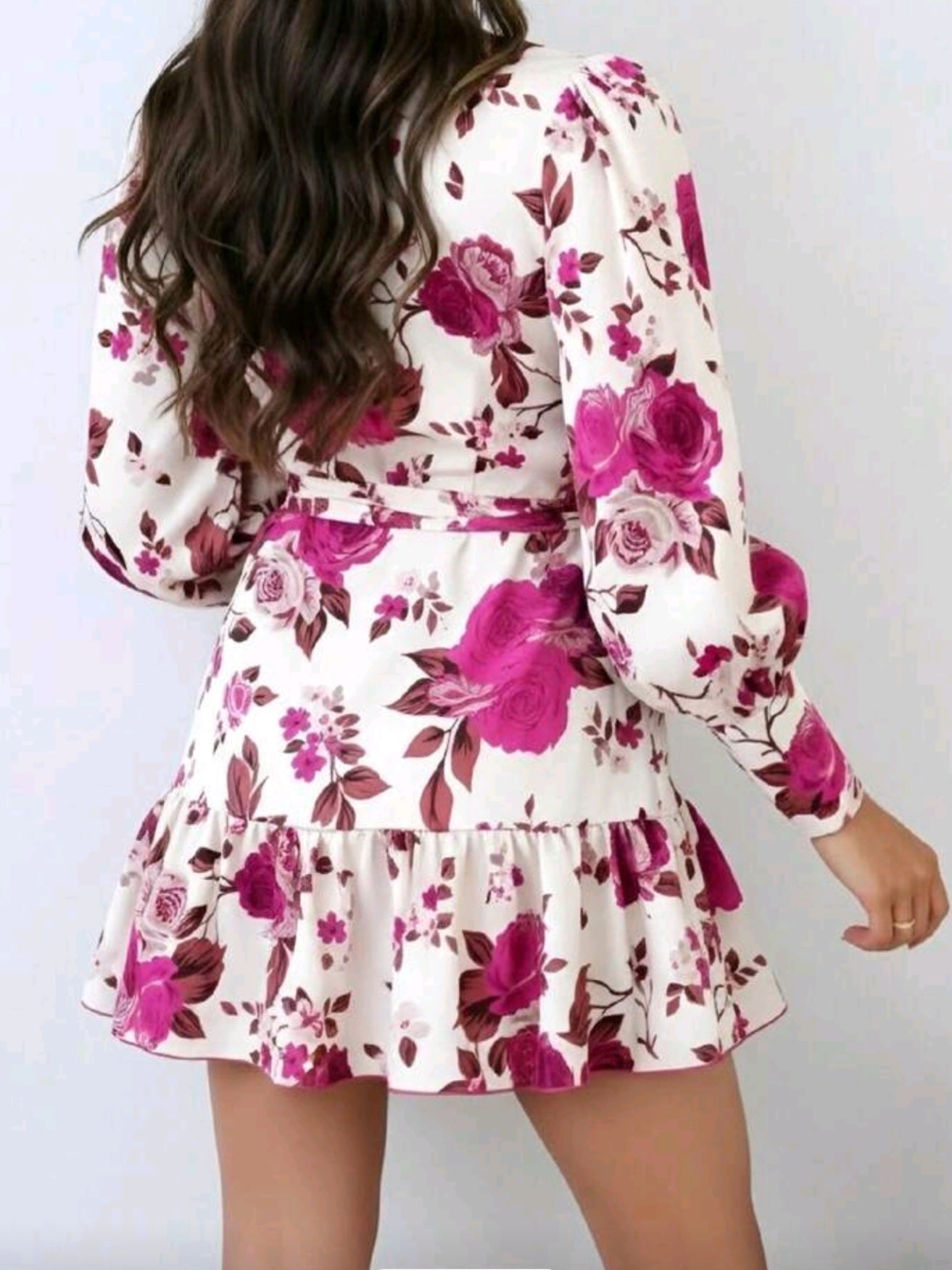 0471 V-Neck Long Sleeve Tie-Up Asymmetric Dress