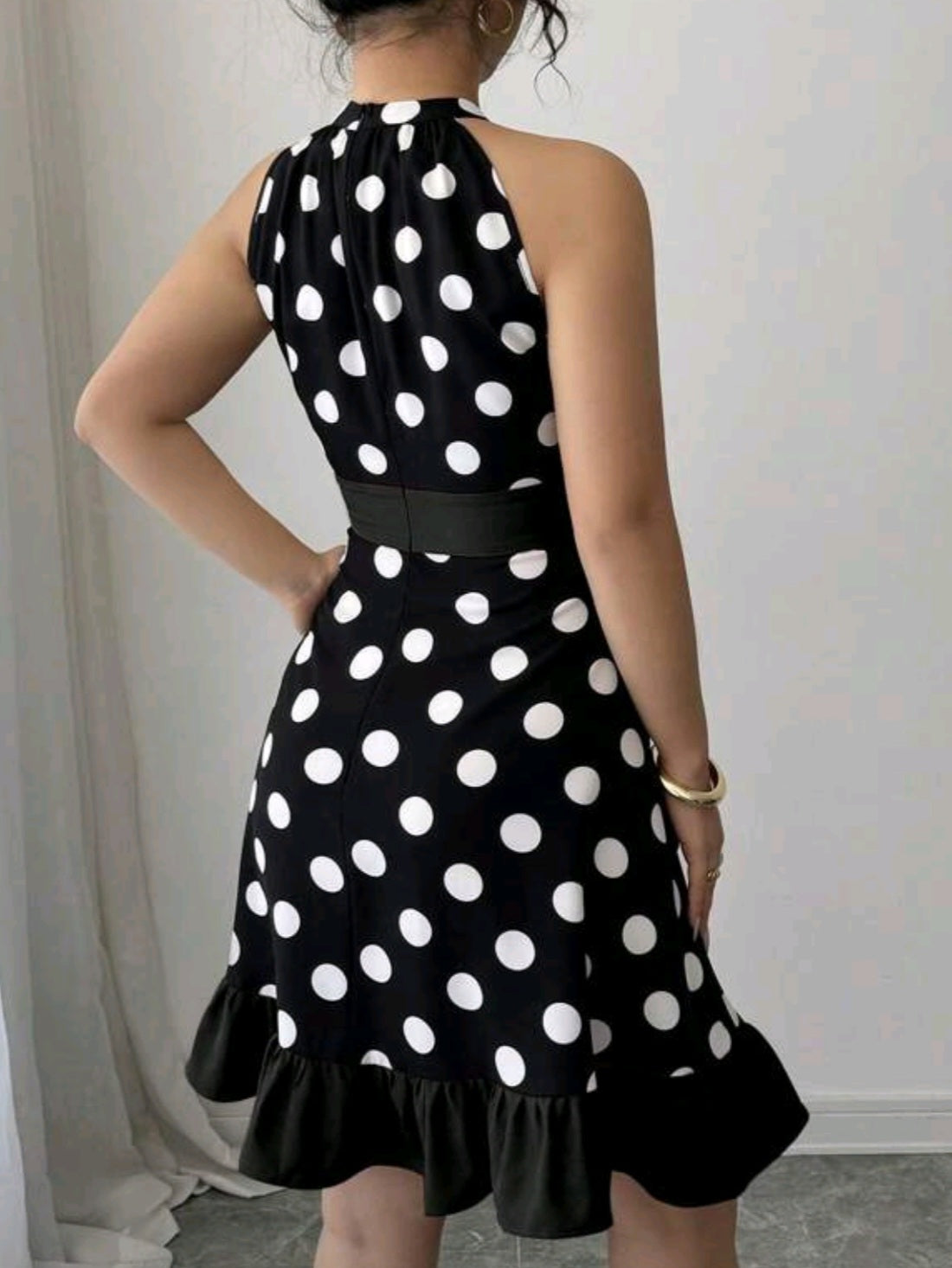 3091 Polka Dot Print Halter Neck Dress